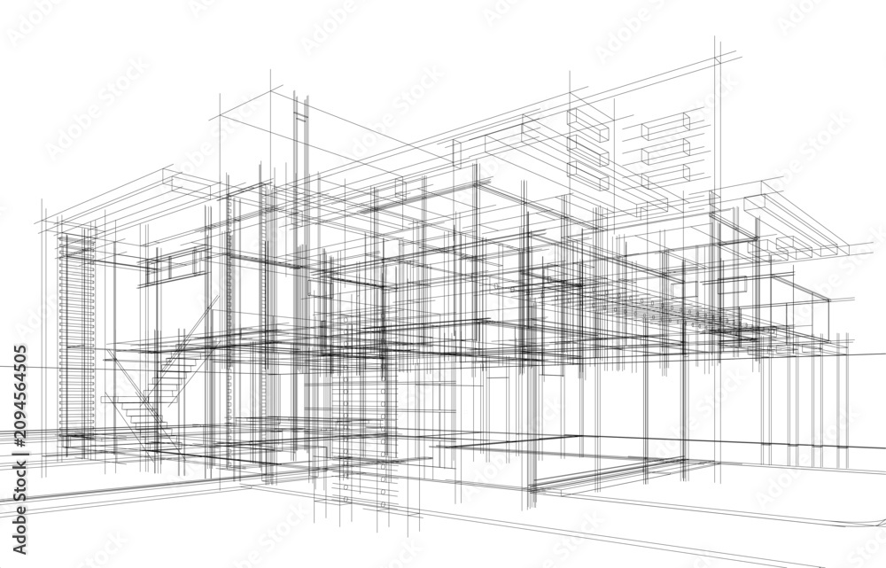 Obraz premium house building sketch architecture 3d illustration
