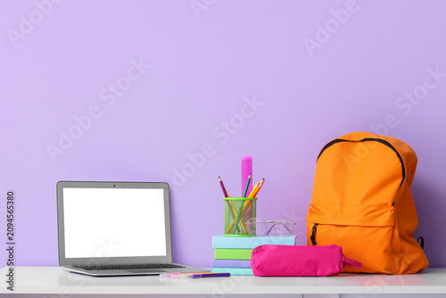 Student desk with laptop, o...