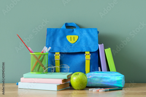 Blue school backpack with b...