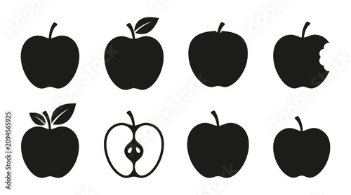 Schilderij op canvas Apple Silhouettes In Various Forms Black And White Silhouette
