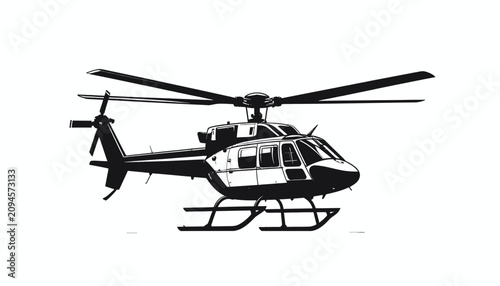 Bild auf Leinwand Black and white helicopter side view.