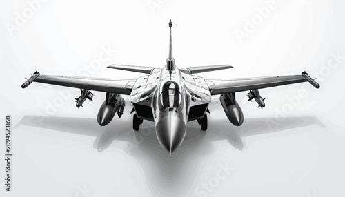 Cuadro en lienzo Military fighter jet aircraft front view.