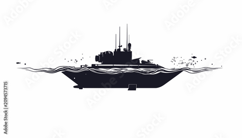 Foto Black silhouette of a submarine vessel.