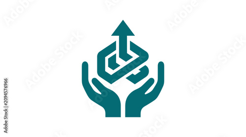 Bild auf Leinwand Green hands holding arrow symbol.