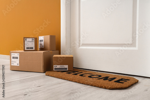 Cardboard delivery boxes on...
