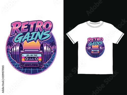 Retro gains cassette tape t-shirt design