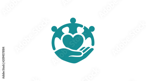 Quadro su tela Hand holding heart with people icons.