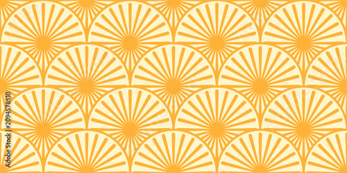 Art Deco Sun Burst Seamless Pattern. Abstract Sunrise Geometric Pattern Background. Retro 70s Vintage Sunburst Seamless Pattern.