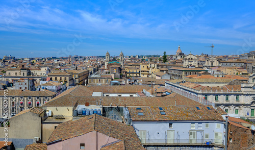 Rooftop view of Catania at the foot of Mount Etna in Sicily, Italy.