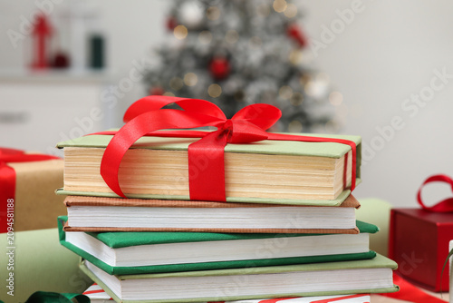 Stack of books in Christmas...