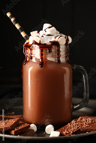 Mason jar of hot cocoa drin...