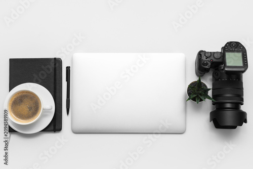 Workspace of photographer w...
