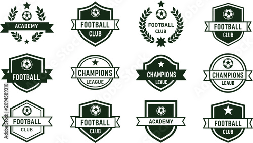 фотографія Football Club Badges And League Emblems Black And White Vector Illustration