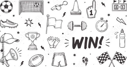 Sports Equipment And Accessories Hand Drawn Vector Illustration