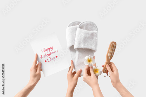 Female hands with card for ...