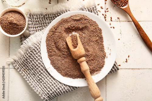 Plate of flax flour and see...