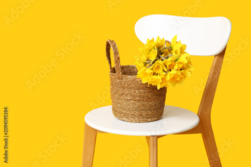 Wicker bag with bouquet of ...
