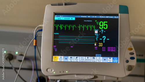 Bild auf Leinwand Vital sign ekg monitor in Hospital Room; Vital Signs Monitor.
