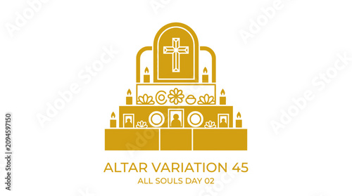 Bild auf Leinwand Golden altar illustration with cross and candles for ofrenda.