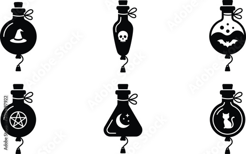 Witch potion bottle balloon icon set