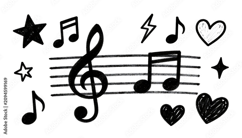 Fototapeta premium Crayon sketch musical treble clef and staff notation element