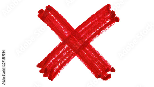 Foto Isolated vibrant red hand-drawn marker stroke forming an X symbol for rejection or error