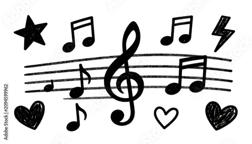 Cute hand drawn treble clef and melody sketch illustration