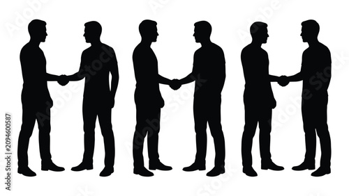 Foto Silhouettes Of Businessmen Shaking Hands A Black Vector Illustration On White Ba