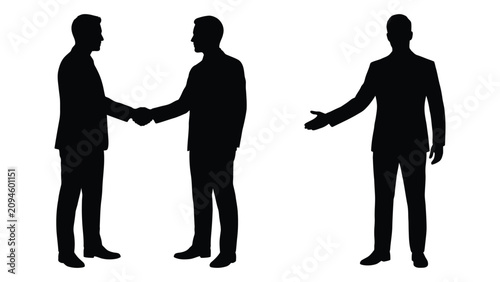 Schilderij op canvas Businessmen silhouettes shaking hands and gesturing against a white background a