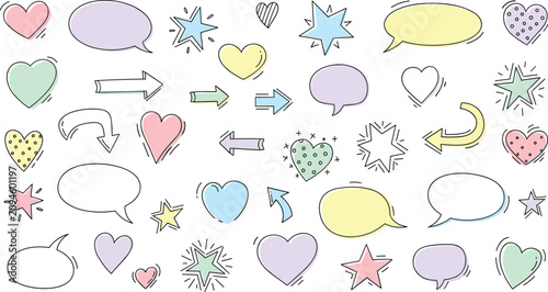 Foto vector doodle speech bubbles arrows hearts stars bursts pastel sketch elements p