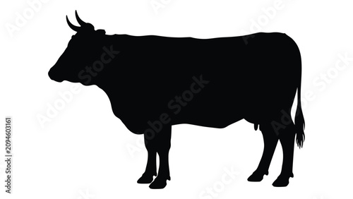 Fotografija Cow Silhouette On White Background A Simple Black Shape Of Farm Animal