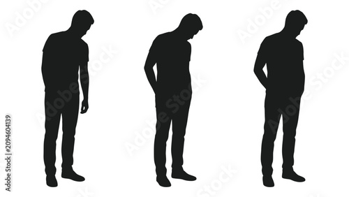 Canvastavla Human Silhouettes On White Background Three Standing Male Figures In Black