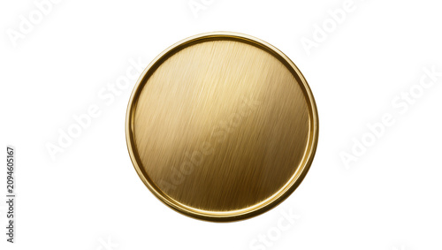 Konstfotografi Isolated elegant round golden brushed metallic tray with shiny rim for luxurious