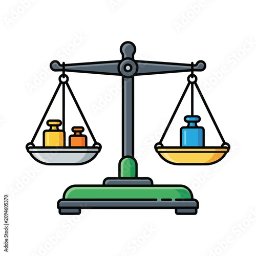Tableau sur toile Balance Scale Weighing Different Weights, Symbol of Justice, Measurement, and De