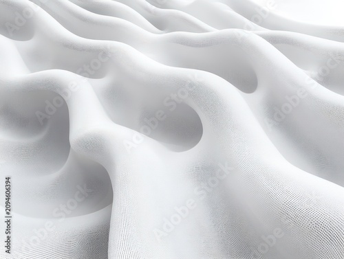 serene flowing white mesh fabric with smooth undulating waves and hollow valleys