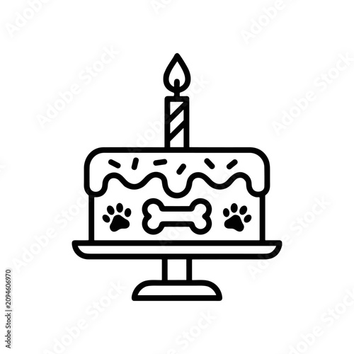 Canvas Print Black and white dog birthday cake.