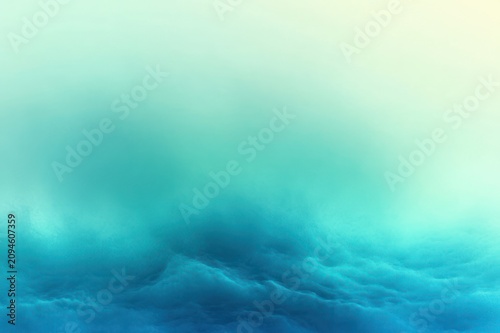 misty turquoise sea with rolling waves beneath a pale glowing sky, tranquil yet mysterious and dreamlike atmosphere
