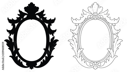 Bild auf Leinwand Frame Ornate Oval Classic Elegant Antique Style with Decorative Curves and Leaf