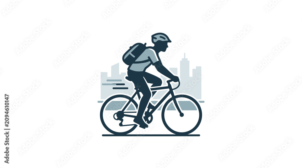 Fototapeta premium Illustration of a male cyclist riding a bicycle with a backpack.