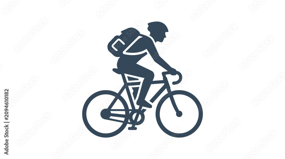 Obraz premium Minimalist icon of a cyclist wearing a backpack on a bicycle.