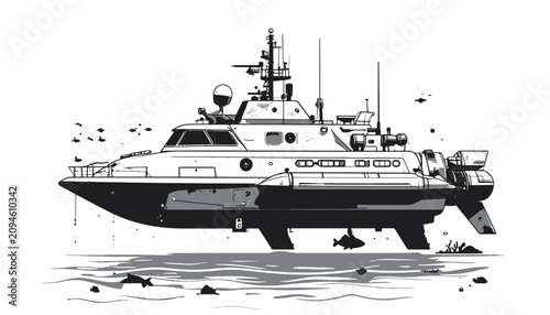 Foto Large Patrol Boat in the Water.