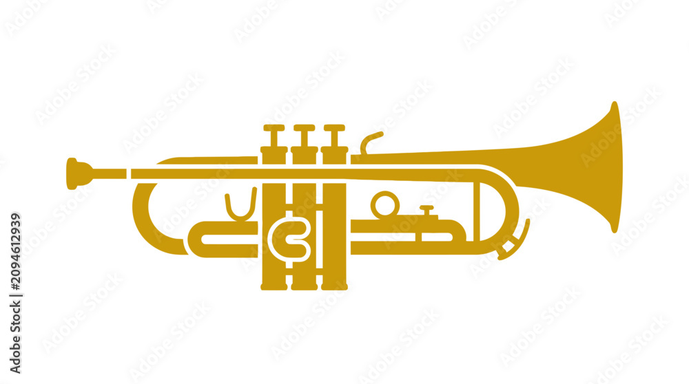 Obraz premium Gold trumpet musical instrument icon for ceremony events.