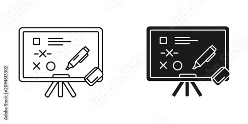 Whiteboard with marker pen and eraser for classroom teaching and strategic planning in two variations