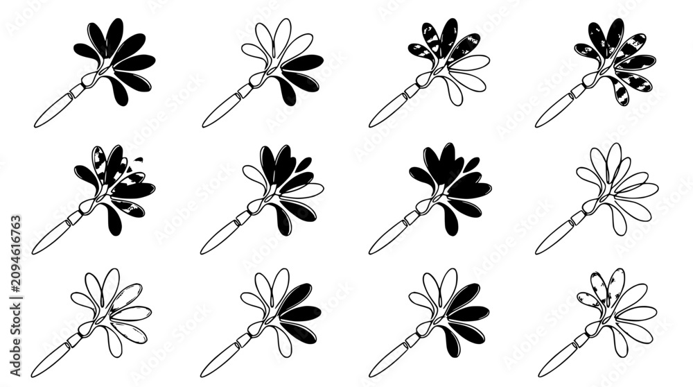 Fototapeta premium Abstract floral patterns, black and white artistic brushstrokes, minimalist design elements