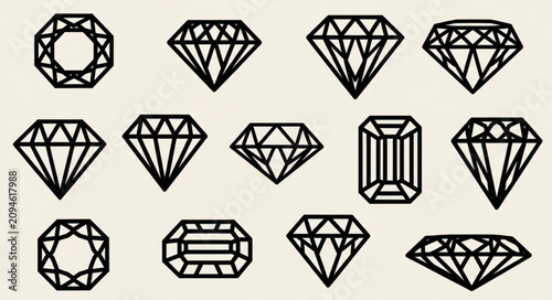Foto Assorted Diamond and Gemstone Cut Shapes Illustration