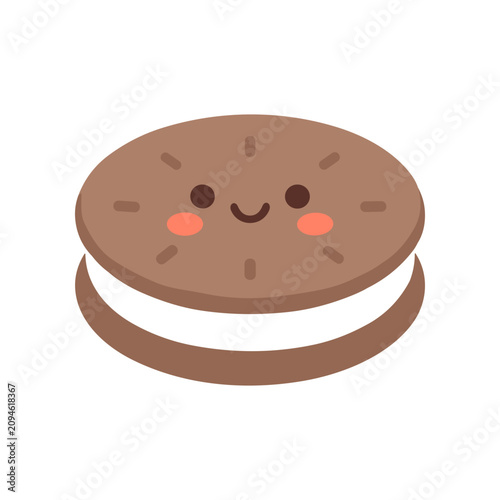 Foto Cartoon chocolate chip cookie sandwich.