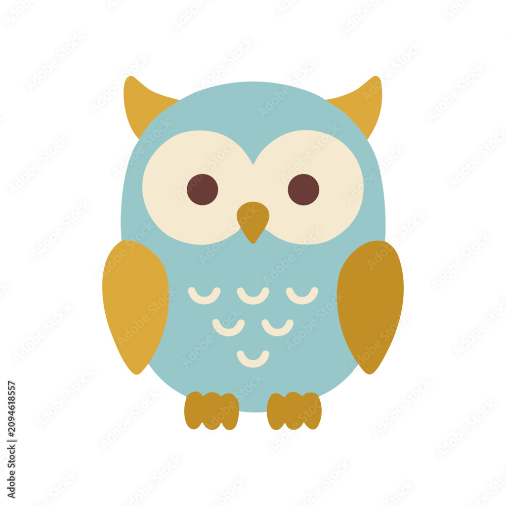 Fototapeta premium Cute Cartoon Blue Owl Character.