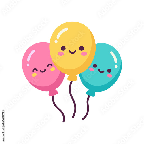 Colorful balloons with smiling faces.