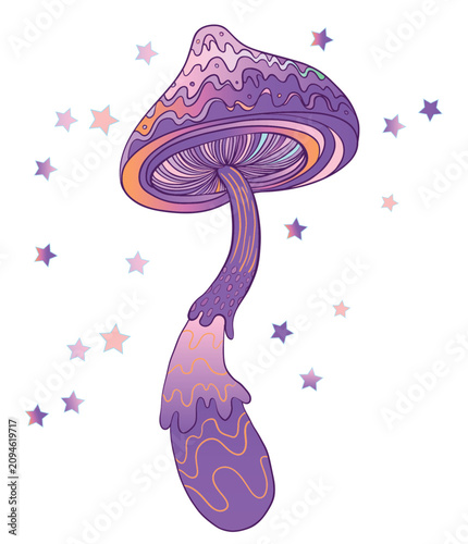 фотографія Psychedelic mushroom vector illustration in rave style with vibrant colors and trippy shapes