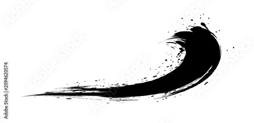 Dynamic black ink brush stroke with upward curved swoosh